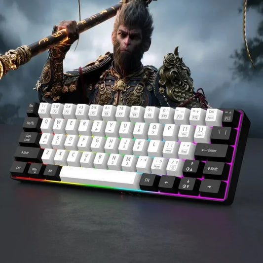 Wired Black & White 61-key Mini RGB Backlit Gaming Keyboard with Mechanical Feel Portable and Compact for Business & Office Use