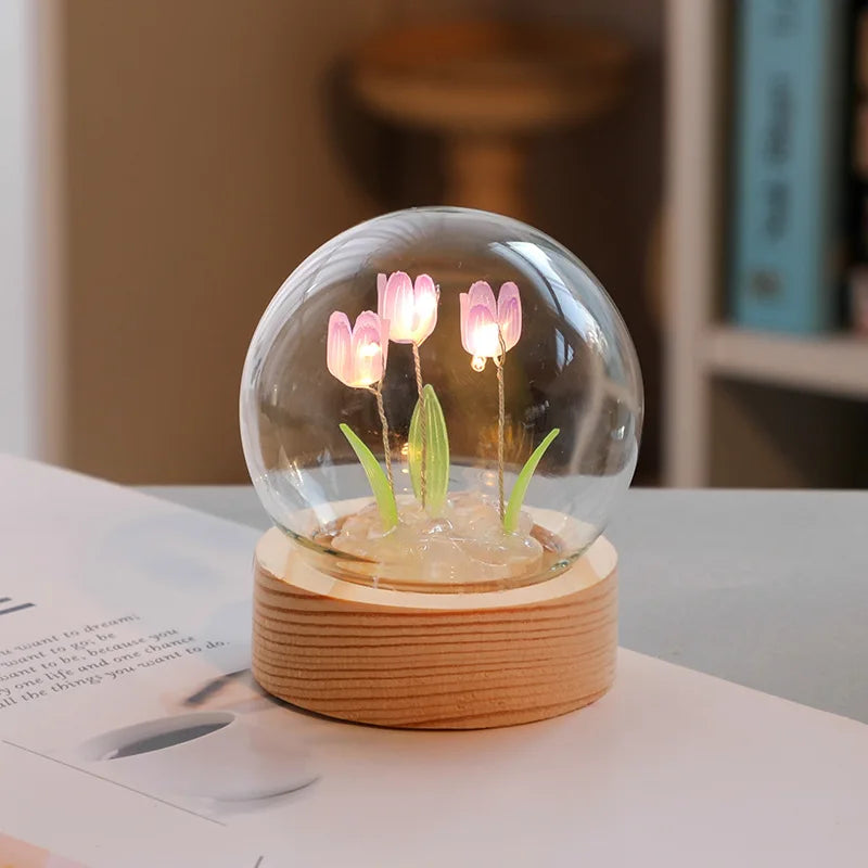 Gift Mini Tulip Night Light Crystal Glass Ball Lights Bedroom Ornaments Home Wedding Party Decoration Birthday Valentine's Day