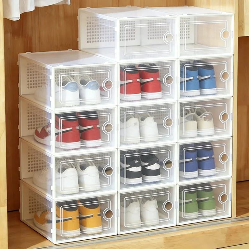 6/12Pcs Foldable Clear Shoe Box, Stackable Plastic Shoe Storage Organizer, Breathable Dustproof  Home & Shoe Display Rack