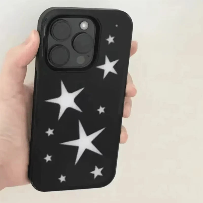 Ins Korean Lovely White Five Star Phone Case For iPhone 17 16 Pro Max 15 14 13 12 11 Pro 7 8 16 Plus 16e 17Air Shockproof Cover