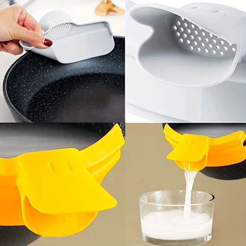 Silicone Pot Side Drainage Guide Nozzle Anti-Spill Cute Duckbill Shape Kitchen Soup Pouring Funnel Clip Spaghetti Funnel Filter