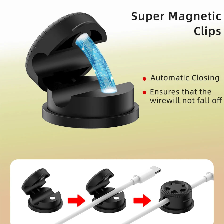 Magnetic Cable Organizer Adjustable Cable Clips Holder Adhesive Wire Keeper Cord Management for Car Home Office Under Desk