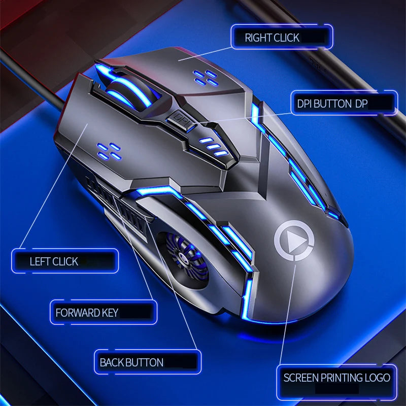 G5 Wired Gaming Mouse Colorful Backlight 6 Button Silent Mouse 4-Speed 3200 DPI RGB Gaming Mouse  For Computer Laptop Mice