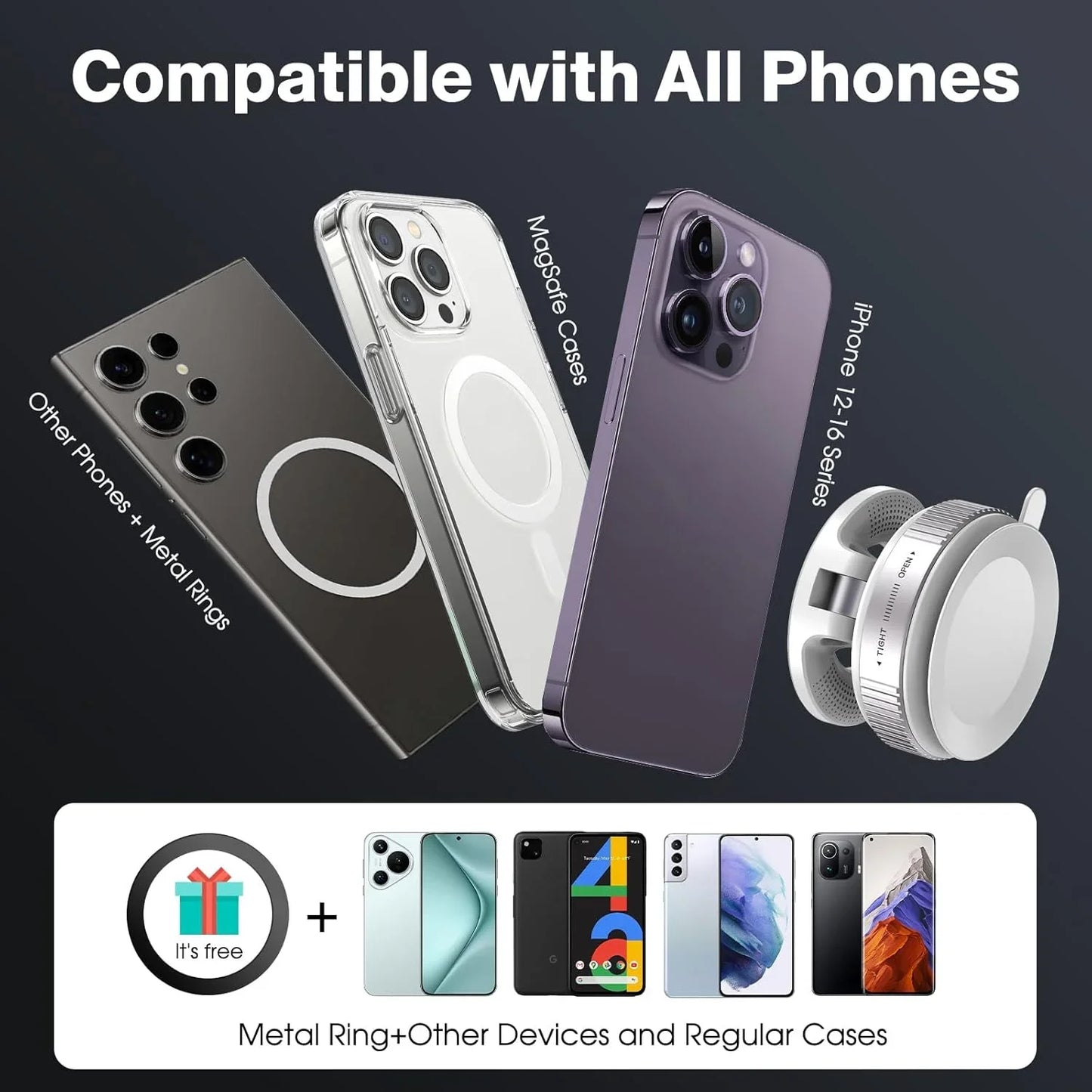 360° Rotatable Vacuum Magnetic Phone Holder, Foldable and Retractable Suction Cup Car Phone Mount for Car/Gym/Mirror/Smooth
