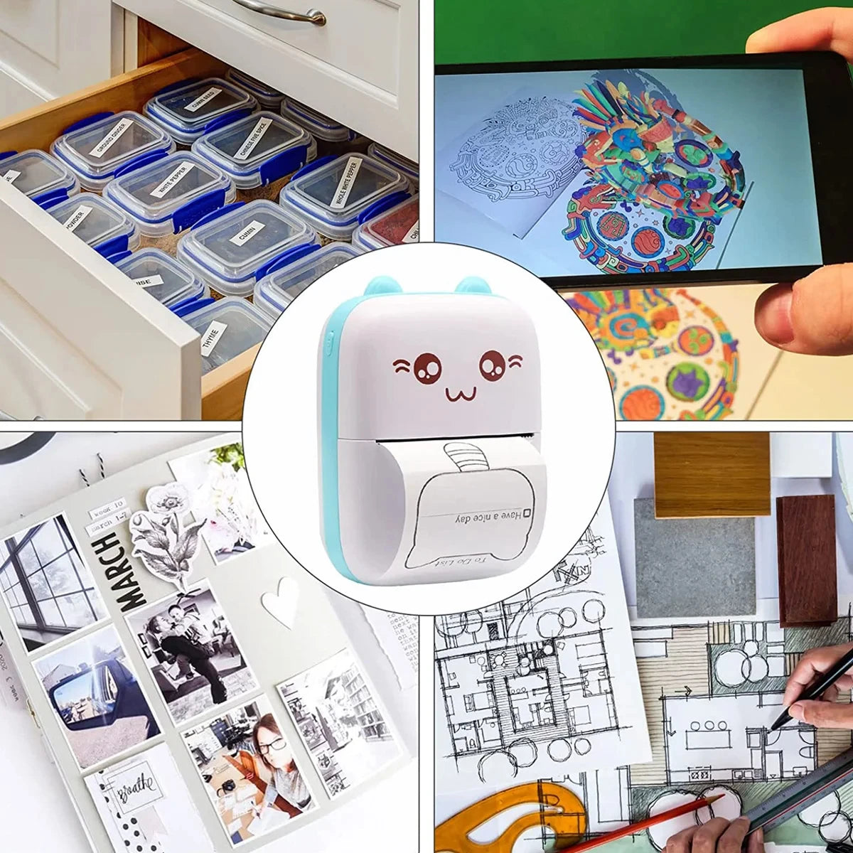 Mini Bluetooth Thermal Printer 200dpi for Labels, Photos, and Memo Printing - Portable with USB Cable