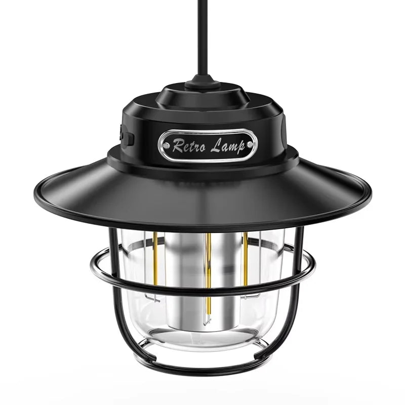 LED Camping Lamp Retro Hanging Lamp Portable Stepless Dimming Camping Light Waterproof Rechargeable Outdoor Light Lantern