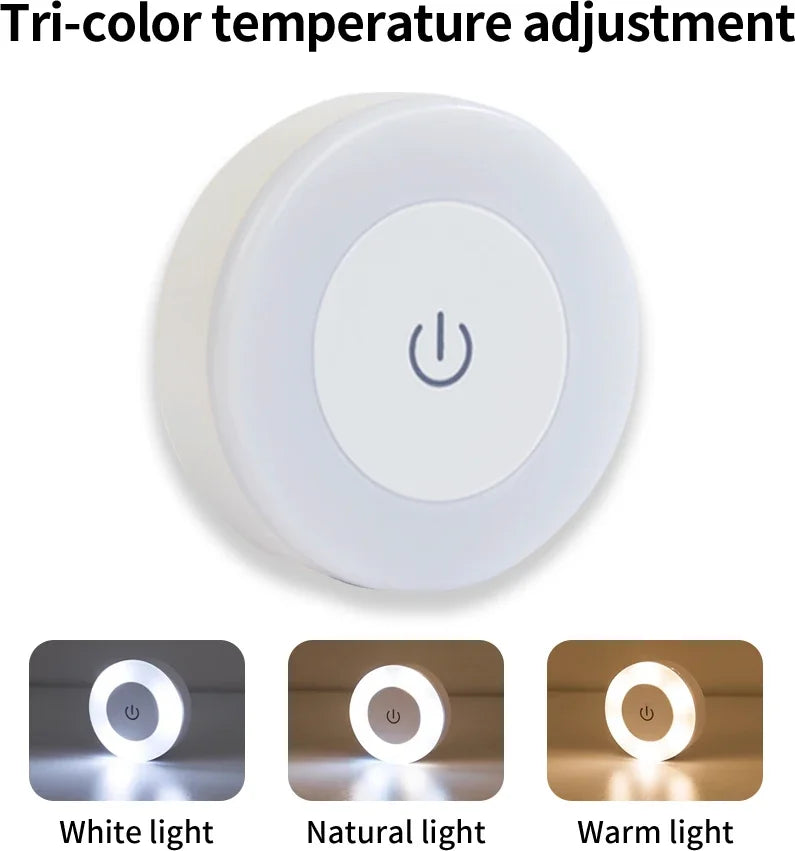 Wireless Led Book Light 6cm Rechargeable Wall Lamp with Touch Switch Night Light 3-Colors Dimmable Portable for Bedroom Reading