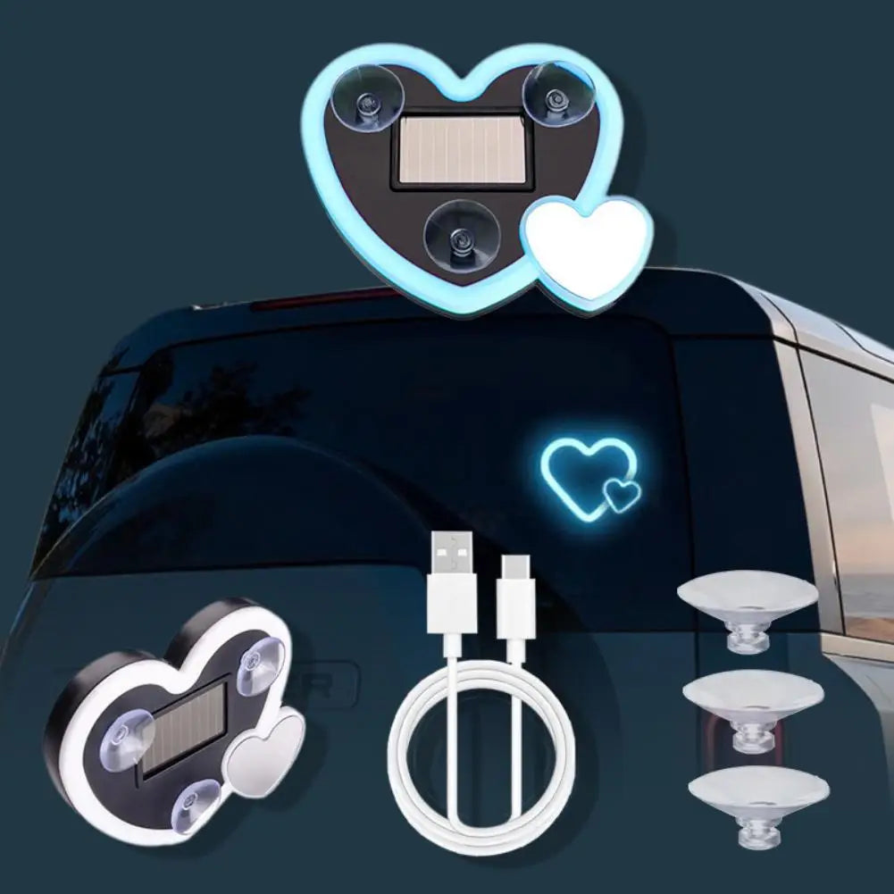 Solar-Powered Love Atmosphere LED Car Window Light 1Pcs Triangular Neon Universal Automotive Interior Lights Wireless Decor