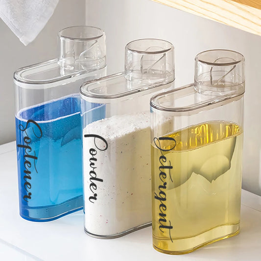 Transparent Laundry Detergent Dispenser Bottle Sealed Tank for Detergent Powder Bleach Softener Laundry Room Organization