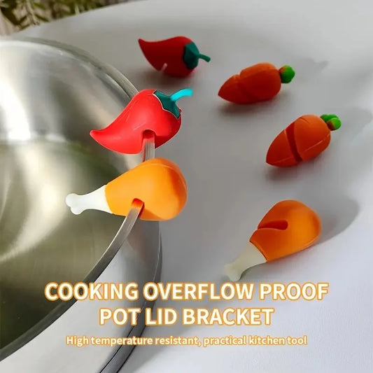 3-Pack Silicone Anti-Overflow Pot Lid Stands, Heat-Resistant for Boiling Soup, Porridge & Milk, Prevents Spills