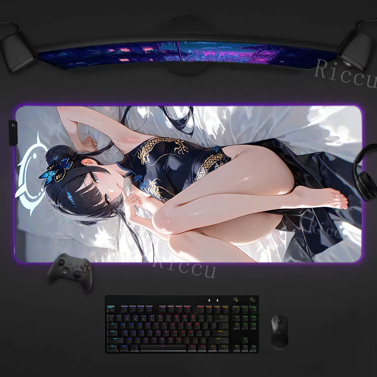 RGB HD Ryuuge Kisaki Blue Archive Game Mousepad Large Keyboard Desk Mat Gaming Mouse Pad LockEdge Edge PC Computer Mat E-Sports