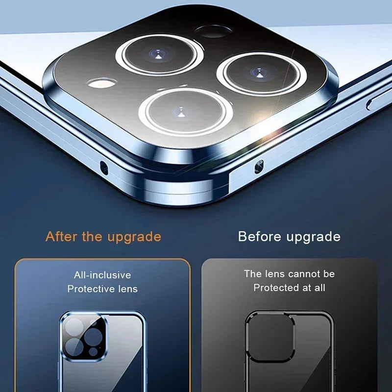 Double Sided Buckle Magnetic Glass Case For iPhone 17 16 15 14 13 12 Pro Max Air Mini Plus 360° Full Body Protection Phone Cover