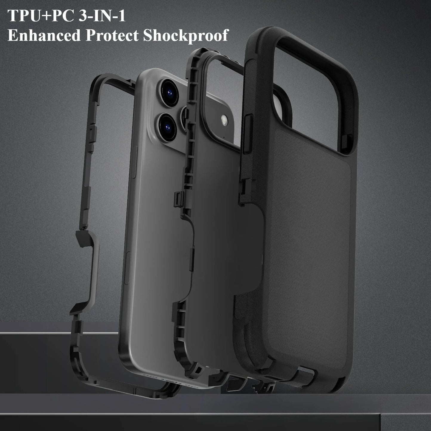 Multi-layer Heavy Mechanical Rugged Case For IPhone 17 Air 16 15 14 Plus 13 12 11 Pro Max With Clip OTT-Box Anti-Drop Back Cover