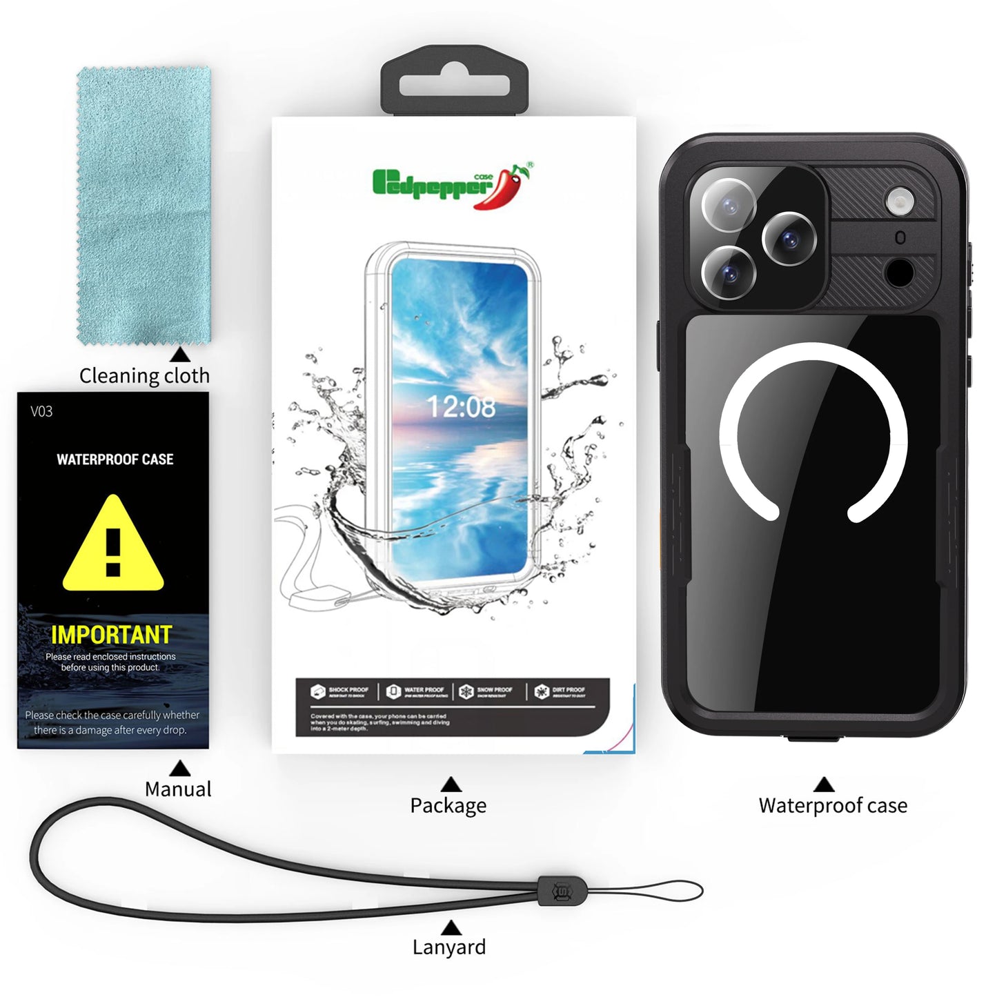 Shellbox IP68 Magnetic Waterproof Phone Case for Swimming & Diving - Compatible with iPhone 17/17AIR/17Pro/17Promax