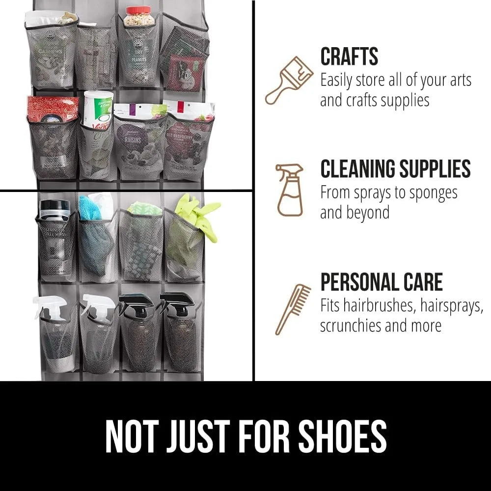 Over-the-door shoe organizer, 24 breathable mesh pockets, space-saving hanging rack for shoes, accessories, etc.