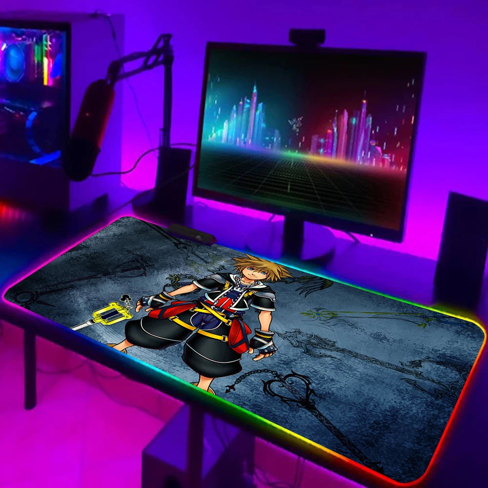 Games Kingdom Hearts RGB Pc Gamer Keyboard Mouse Pad Mousepad LED Glowing Mouse Mats Rubber Gaming Computer Mausepad