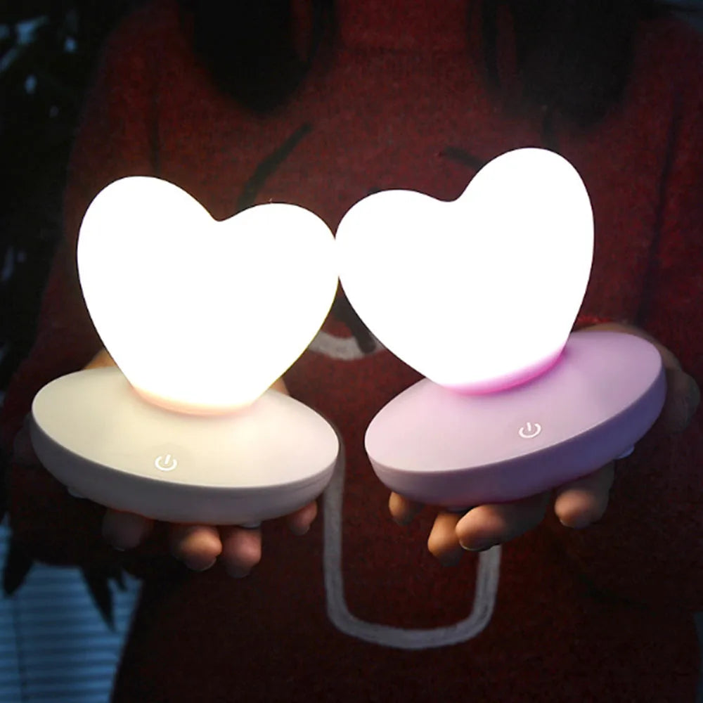 Love Heart LED Touch Table Lamp USB Rechargeable Romantic Night Light for Kids Bedroom Bedside