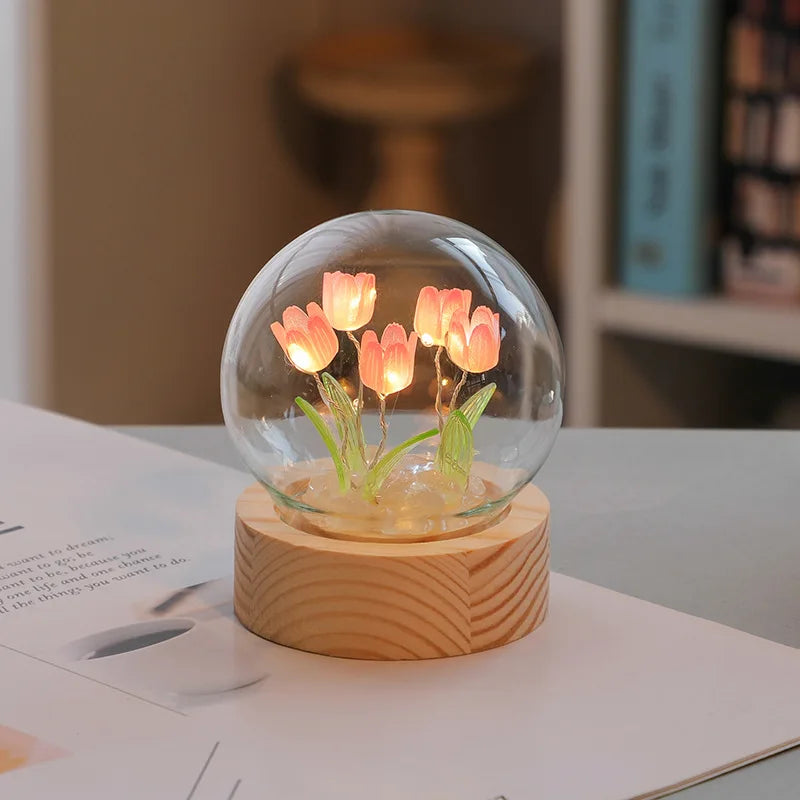 Gift Mini Tulip Night Light Crystal Glass Ball Lights Bedroom Ornaments Home Wedding Party Decoration Birthday Valentine's Day