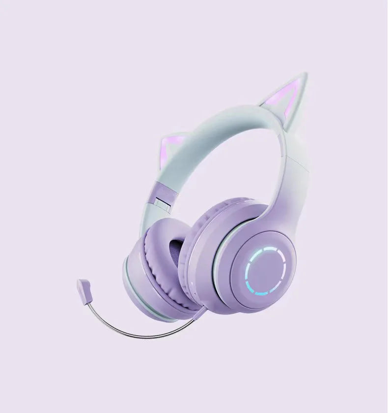 RGB Headset Gamer Girl Wireless Headphones Bluetooth Earphone With Microphone Cat Ear Gaming Earphones Stereo Helmet For Phone