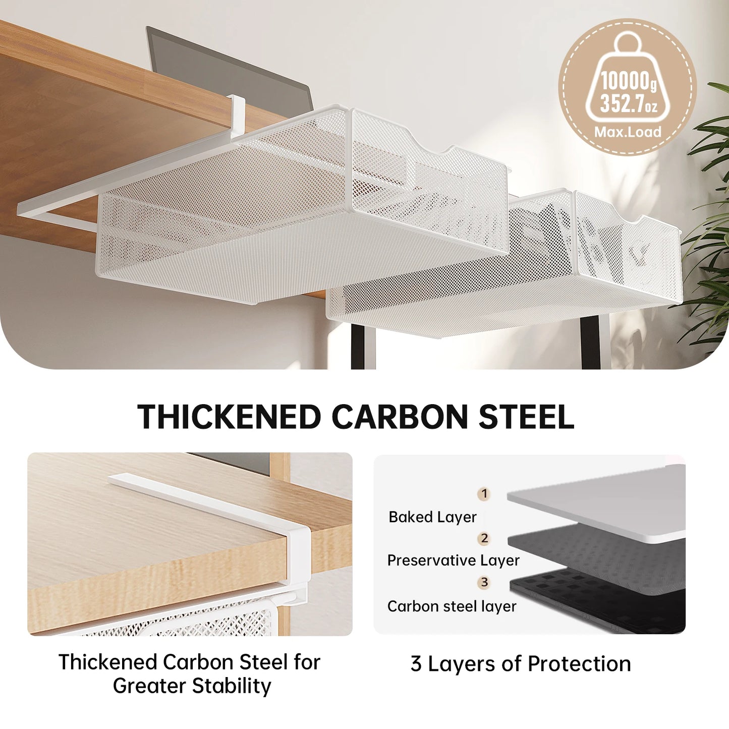 Under-Desk Drawer with Rod, Invisible Storage Box under the Desk, Workstation Transformation Tool, Student Desk Side Shelf