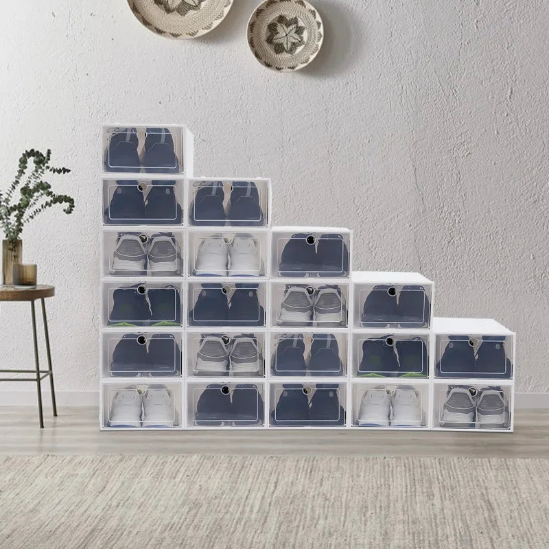Foldable Storage Home Clear Organizer Rack Plastic Shoe Box Set White New shoe cabinets  shoes storage rack