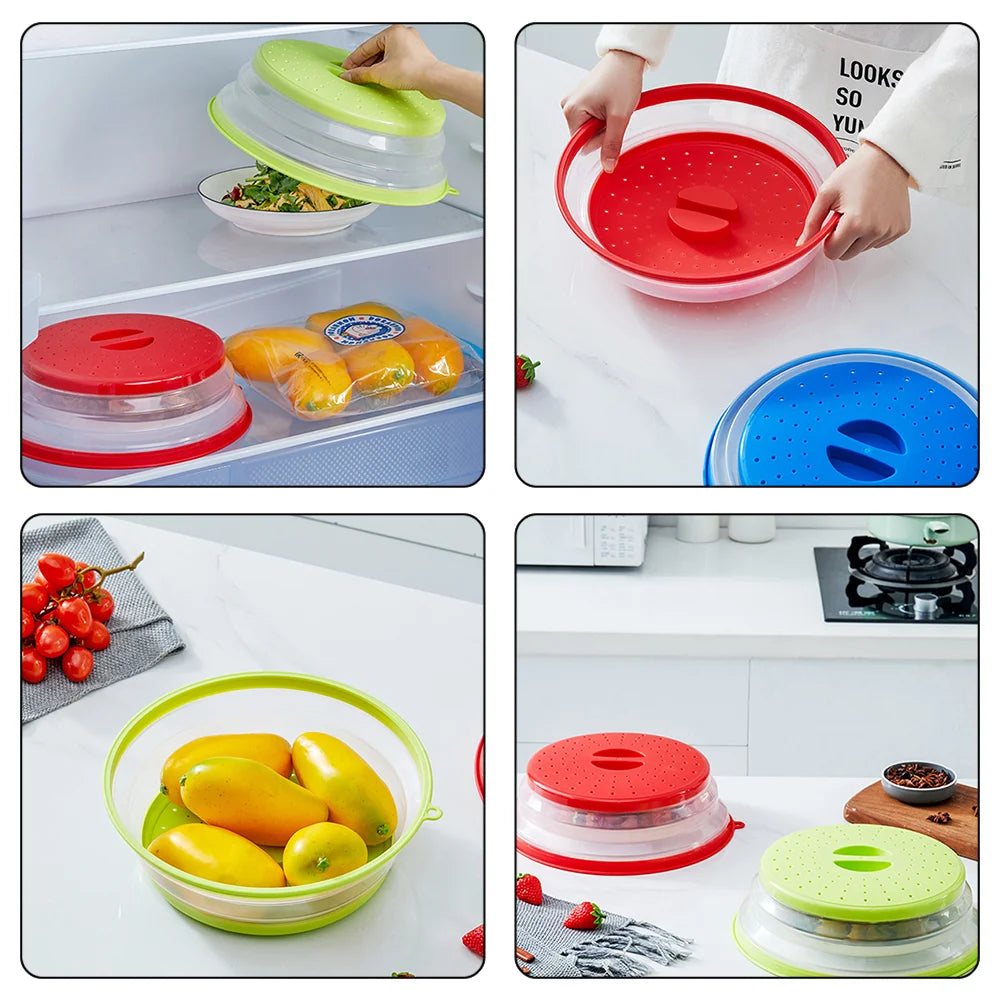 Silicone Microwave Splatter Cover Oil-Proof Splash-Proof Fresh-Keeping Cooking Lid with Hook Heating Folding Kitchen Accessory