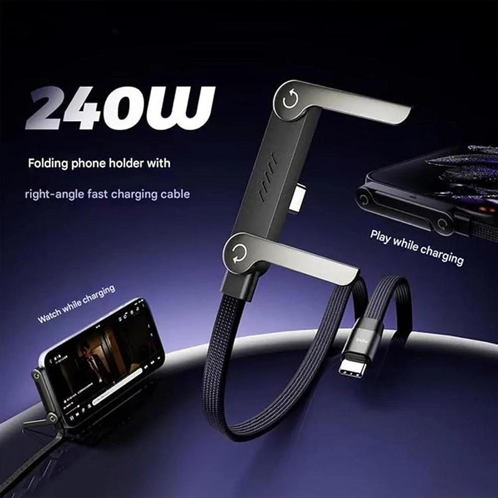 Phone Charger 2 in 1 Invisibles Holder Charger Cable 240w Fast Charging Cord with Built-in Phone Stand