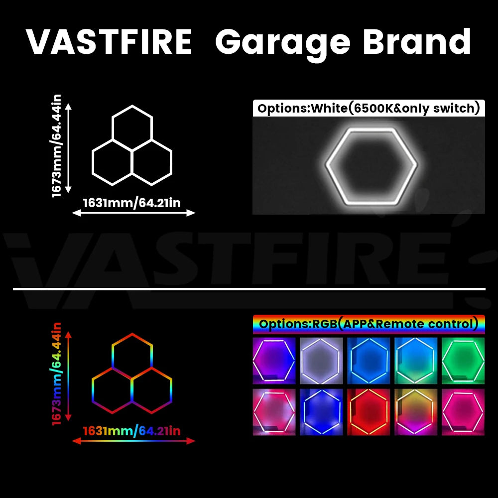 RGB hexagonal garage light, can be controlled by both APP and remote control, with multiple colors adjustable freely