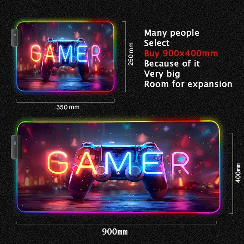 RGB Large Gamepad Mouse Pad Gamer LED Backlight Luminous Mousepad Gaming Non-Slip Keyboard Pads E-sports Laptop Office Desk Mat