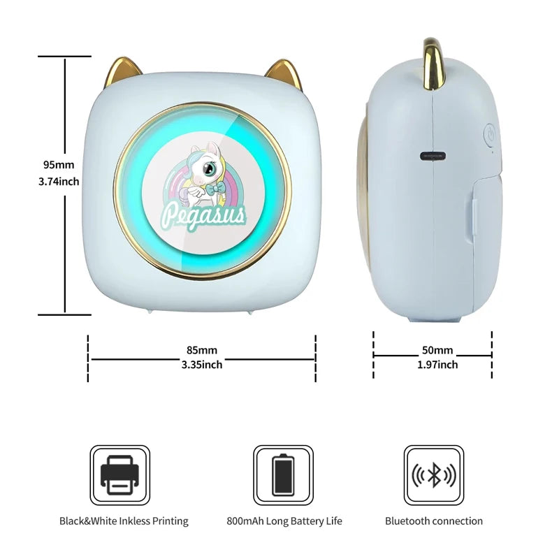 Thermal Mini Printer, Portable Inkless Sticker Maker, Free Cut Pocket Printer, Photo Label Memo Printing Tag Bluetooth Printer