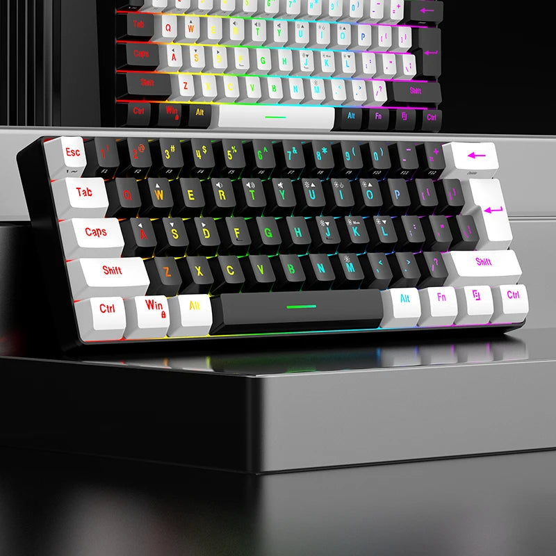 60% compact wired keyboard, red switch mechanical keyboard, 61 keys, RGB backlight, ergonomic, small portable office computer me