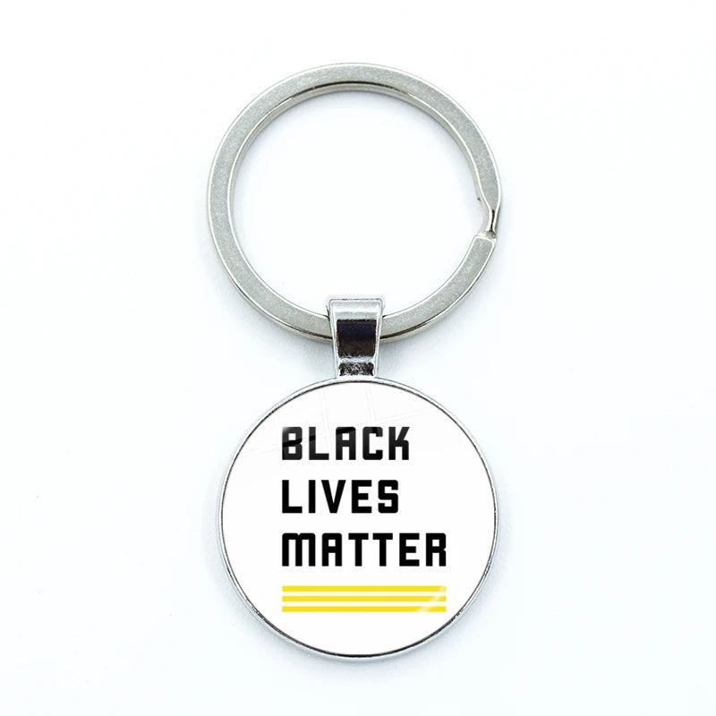 I CAN'T BREATHE George Floyd Keychain American Protest Black Lives Matter Glass KeyRing Bag Car Key Chain Holder Charms Jewelry