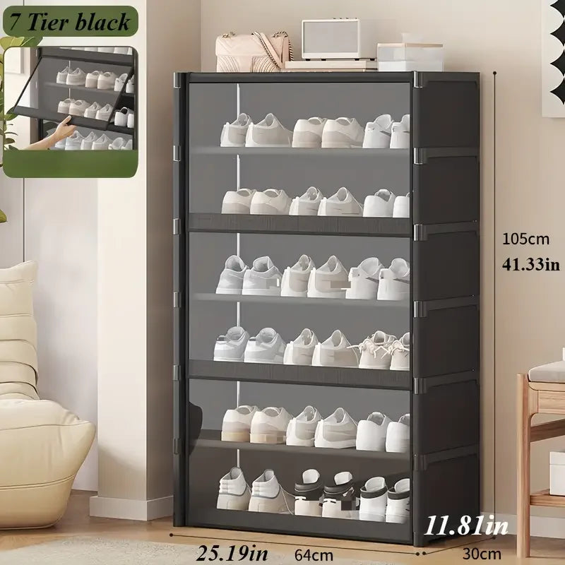 Level 5-9 Dustproof and Transparent Large-Sized Shoe Rack, Shoe Cabinet, Can Accommodate 12-24 Pairs of Shoes Shoe Rack Organizer, Shoe Cabinet, Closed Shelves, Shoe Rack Support, Suitable for Garage, Bedroom, Living Room Sho