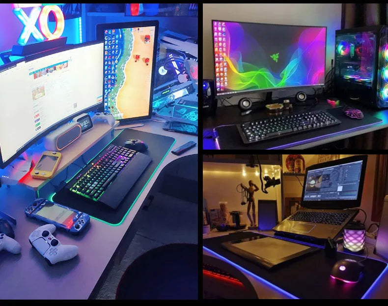 RGB Glow Gaming Desk Mat: Extra Large Thick LED Mouse Pad with Keyboard Space, Anti-Slip Base for PC Gamer