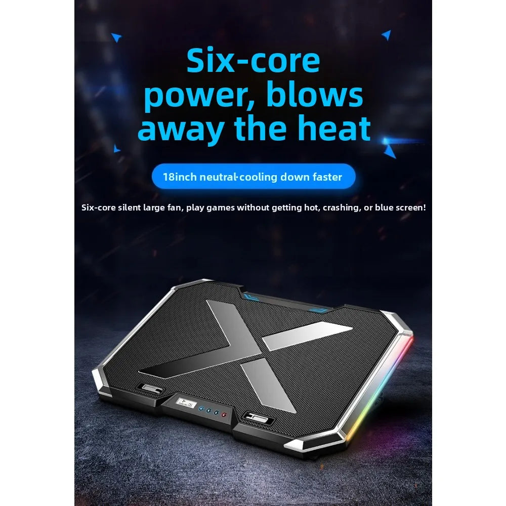 17 inch gaming laptop cooler, 6-fan LCD screen, two USB ports, 1500RPM laptop cooling pad, RBG luminous laptop stand