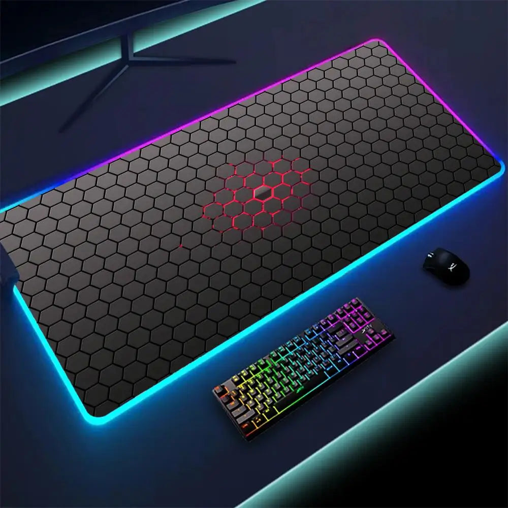 Geometric Art Mouse Pad XXL RGB Gaming MousePad HD Gamer Accessories Large LED Light MousePads PC Computer Carpet With Backlit