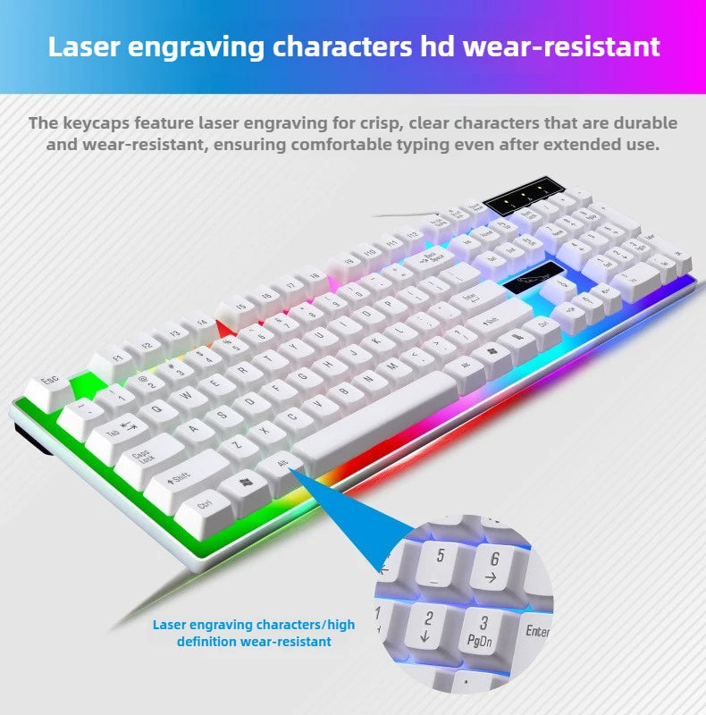 Gamer Keyboard And Mouse Combo Set RGB LED 104-Key Wired Gaming Keyboard Mouse Set for Notebook Laptop Desktop PC Tablet
