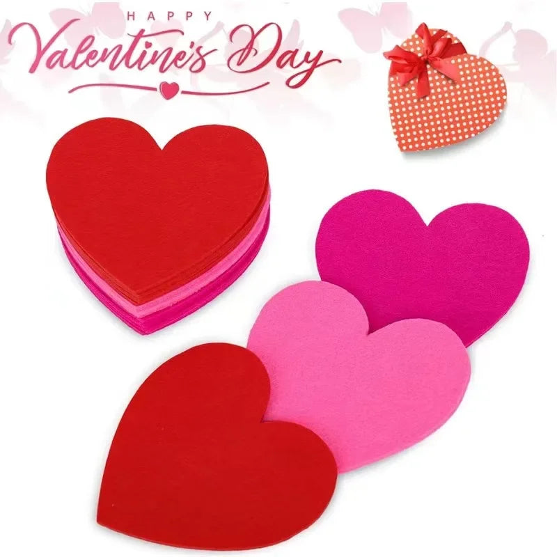 10pcs Valentine's Day Cup Mats Set Felt Love Theme Coaster Tableware Knife Fork Mat Set Romantic Party Decor Wedding Decoration