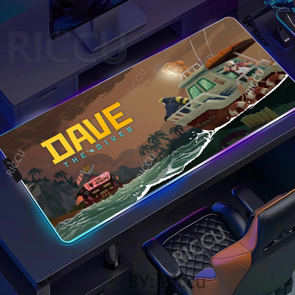 RGB PC Popular games Daves the Diver Mouse Pad XXL Computer esports Accessories Large Keyboard Laptop Table mat LED Gamer Gaming