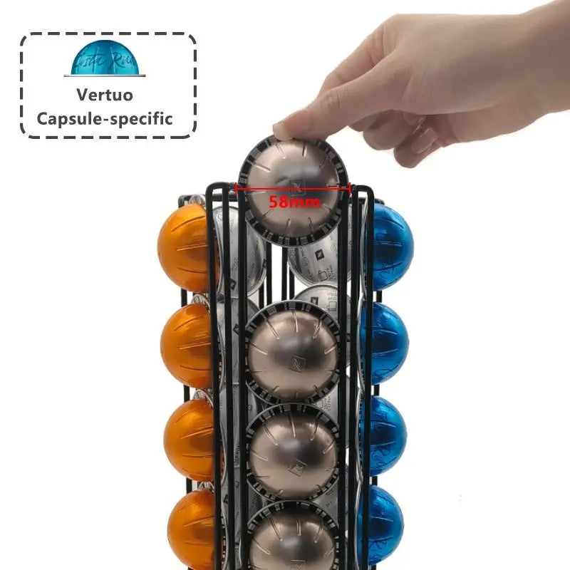 Coffee Pods Storage Holder Holds 35 Vertuoline Capsules 360 Degree Rotation Coffee Pods Storage Rack Home Use Metal Dispenser