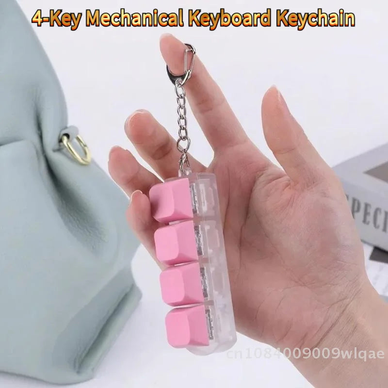 4-Key Mechanical Keyboard Keychain - Clicky Fidget Toy for Stress Relief, No Lights〔YY33〕