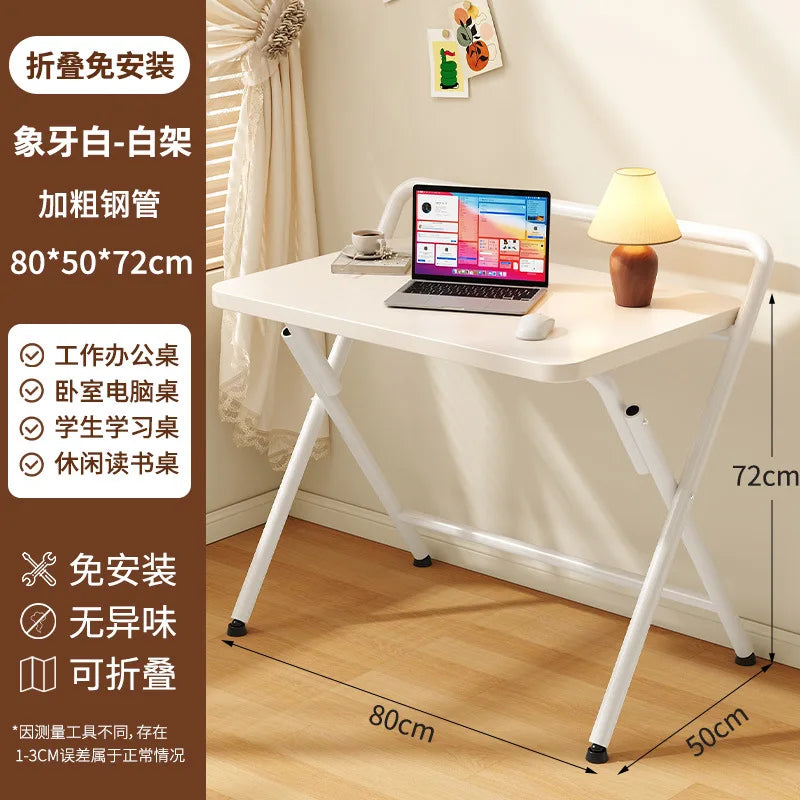 Foldable Computer Study Desk, Student Home Writing Desk, Small Apartment Simple Office Table,  Double-Layer  Functional Desk