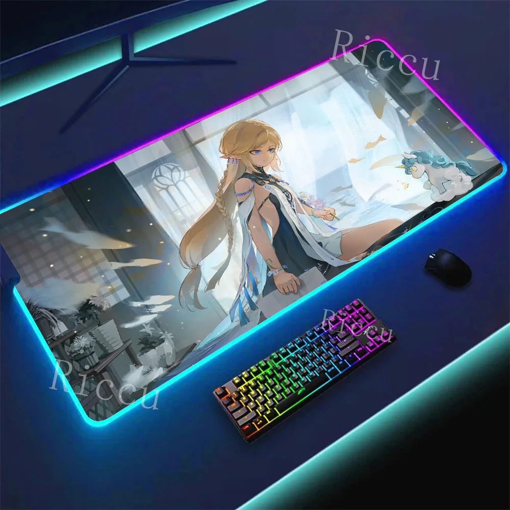 RGB HD Cartethyia Wuthering Waves MousePad Game Laptop Play Mat Extra Large Kawaii Non-slip MousePad Gaming Accessories E-Sports