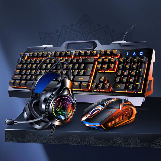 V2g5 Gaming Mechanical Handle Metal Keyboard Mouse Headset Usb Cable 3pieces/set for Esports Player Free Mousepad