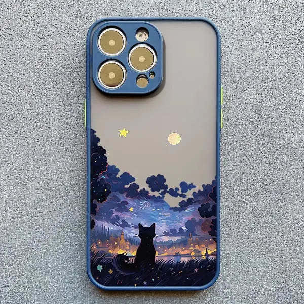 Artistic Black Cat Starry Night Phone Case For iPhone 17 15 14 13 12 11 Pro Max 12 16 Mini XS X XR 14 15 Plus Shockproof Shells