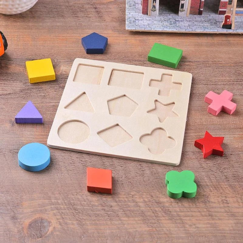 Wooden Puzzle Geometric Shapes 3D Puzzle Montessori Toys Sorting Math Preschool Learning Wood Puzzles Toys For Kids