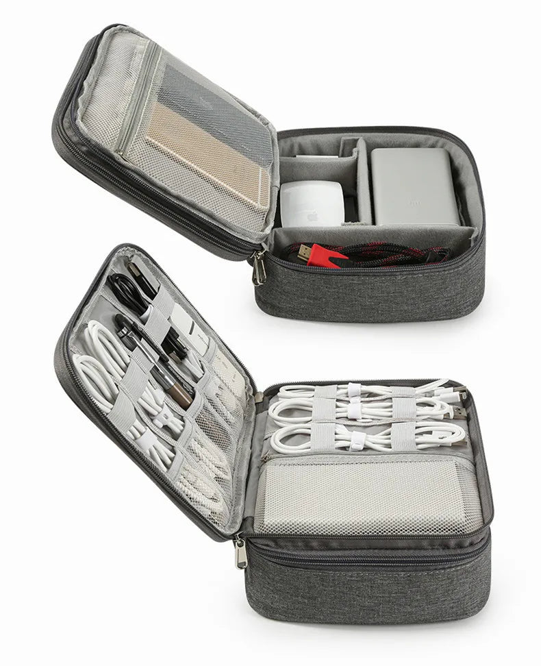Cable Organizer Bag Travel Electronic Accessories Carrying Case Bag Three-Layer for iPad Mini Kindle Hard Drives USB Charger