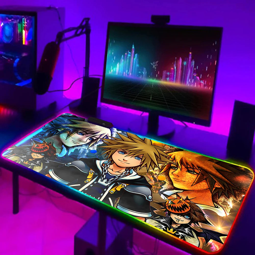 Games Kingdom Hearts RGB Pc Gamer Keyboard Mouse Pad Mousepad LED Glowing Mouse Mats Rubber Gaming Computer Mausepad