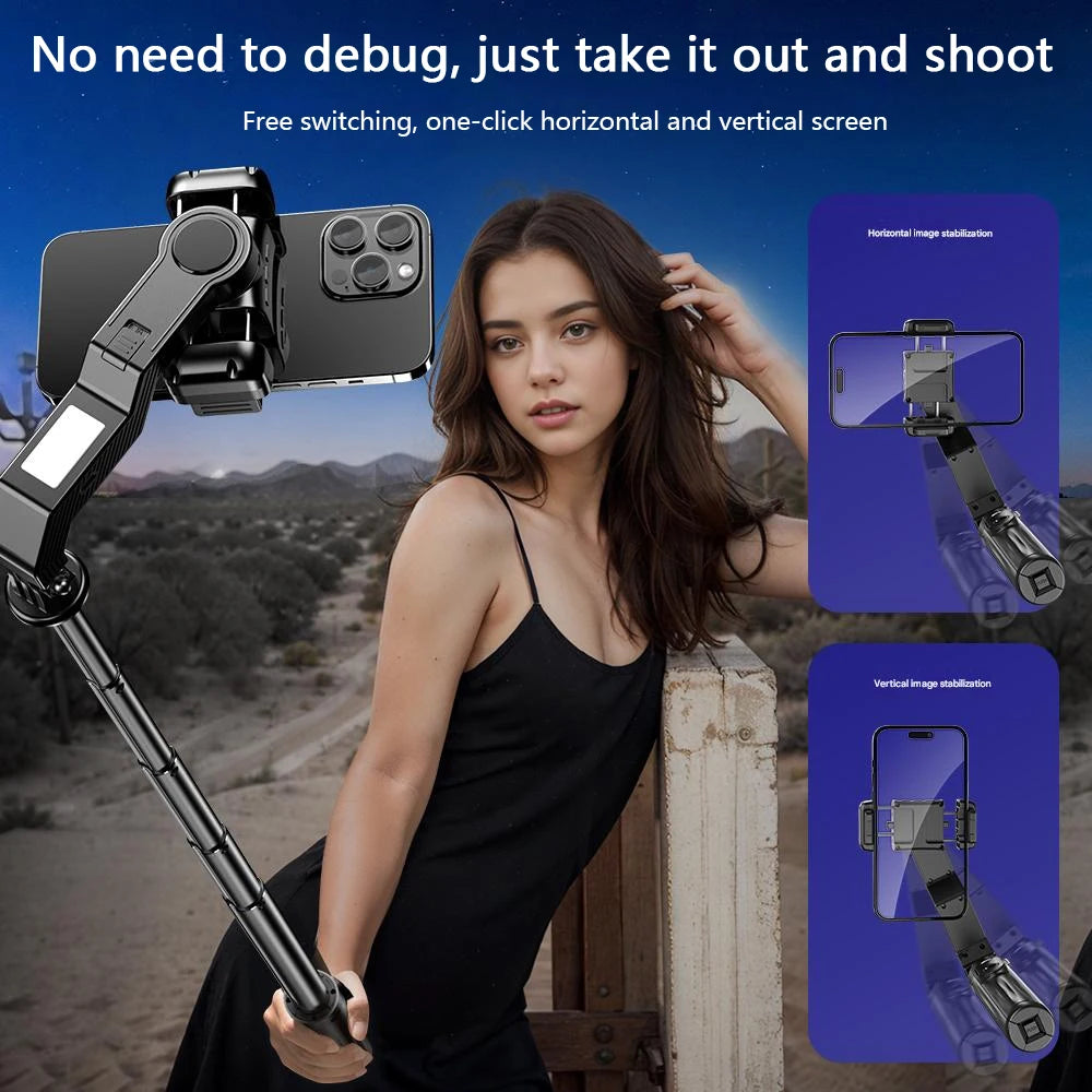 AI anti-shake 3-Axis Gimbal Stabilizer for iPhone Android, Anti-Shake Phone Holder With Tripod for Vlogging Video Recording