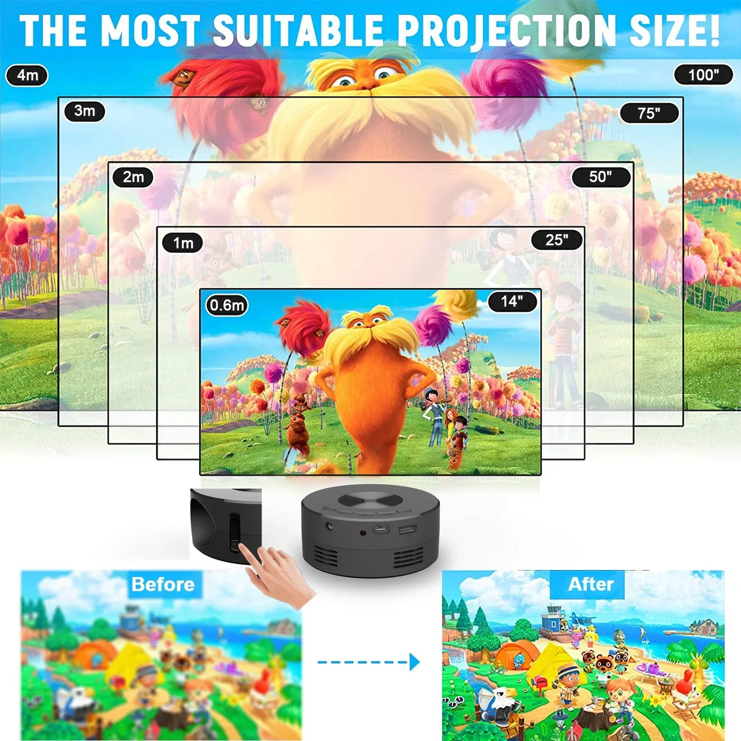 YT200 Portable Mini Projector HD Home Theater LCD children's mobile phone same screen wireless projector Supports IOS Android